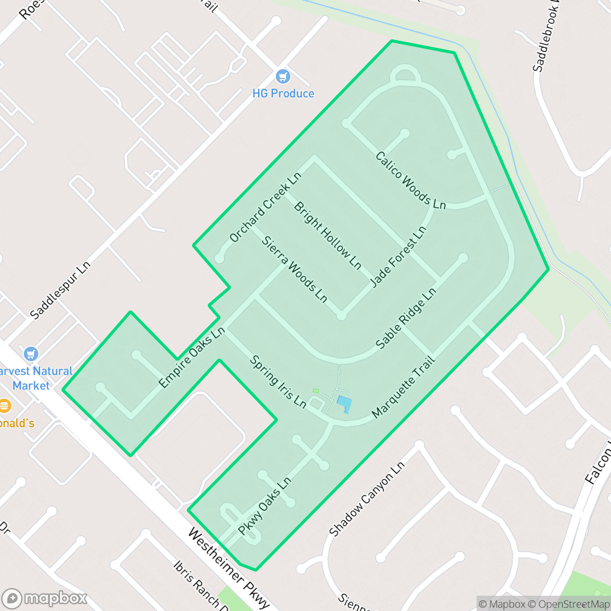 Map showing the location of Parkway Oaks, Houston, TX