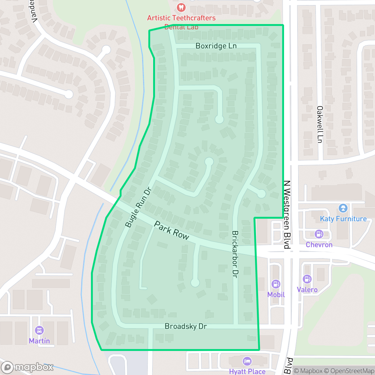 Map showing the location of Parkway West, Houston, TX