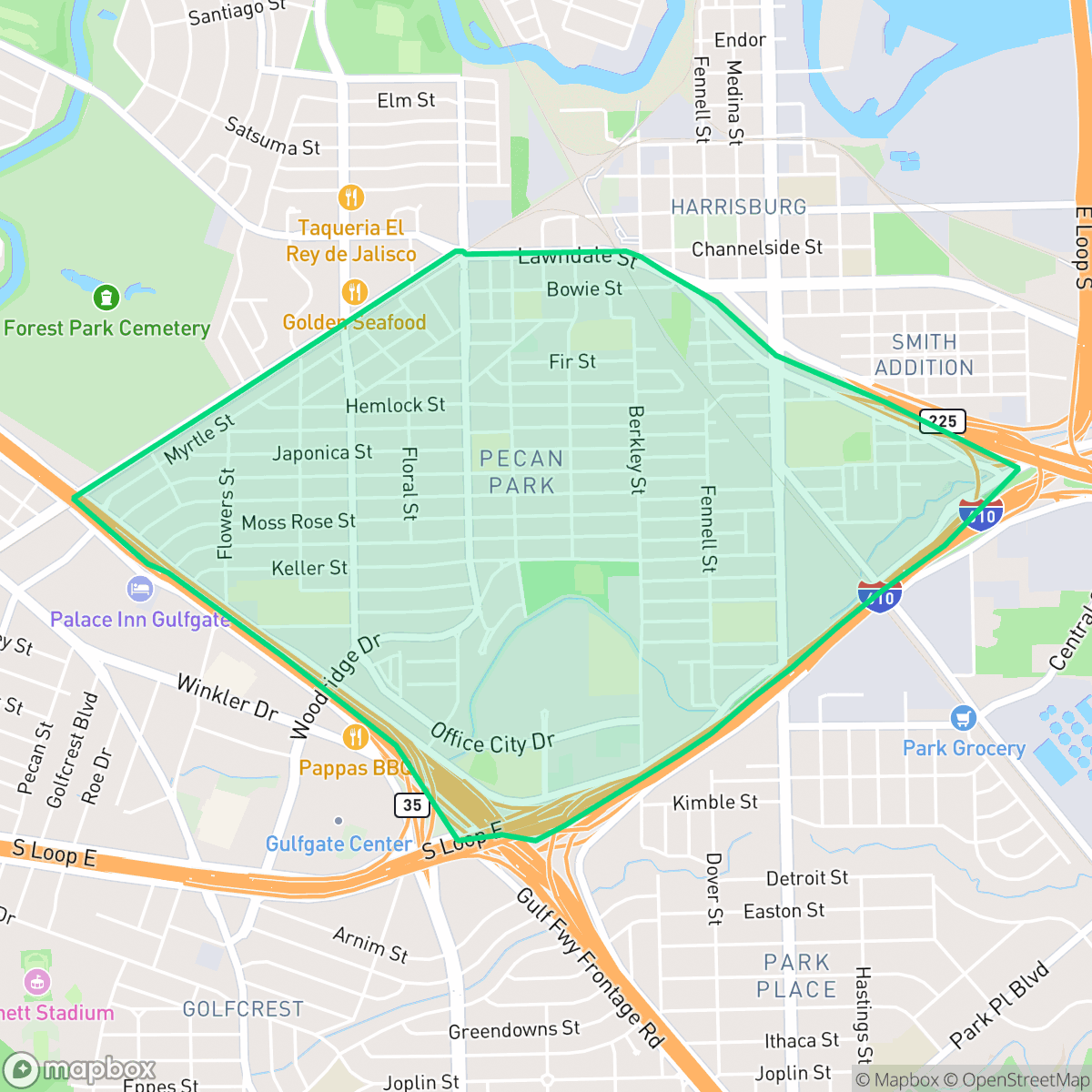 Map showing the location of Pecan Park, Houston, TX