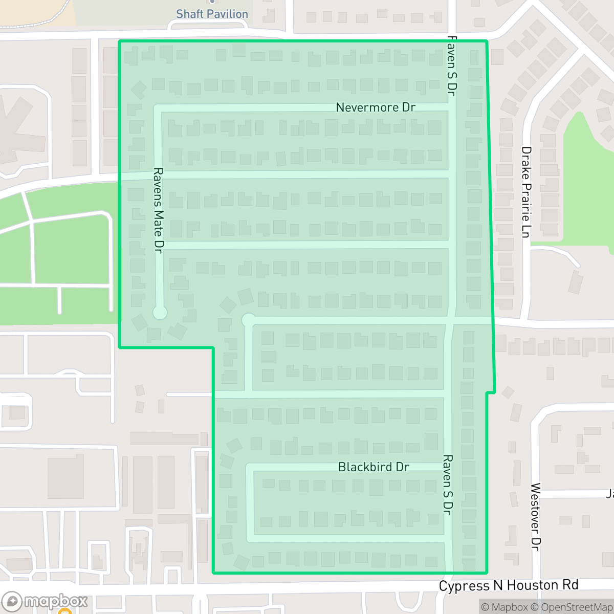 Map showing the location of Ravensway South, Houston, TX
