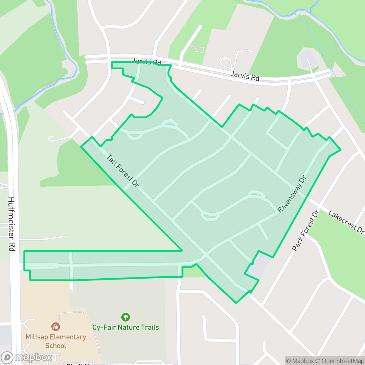 Map showing the location of Ravensway, Houston, TX