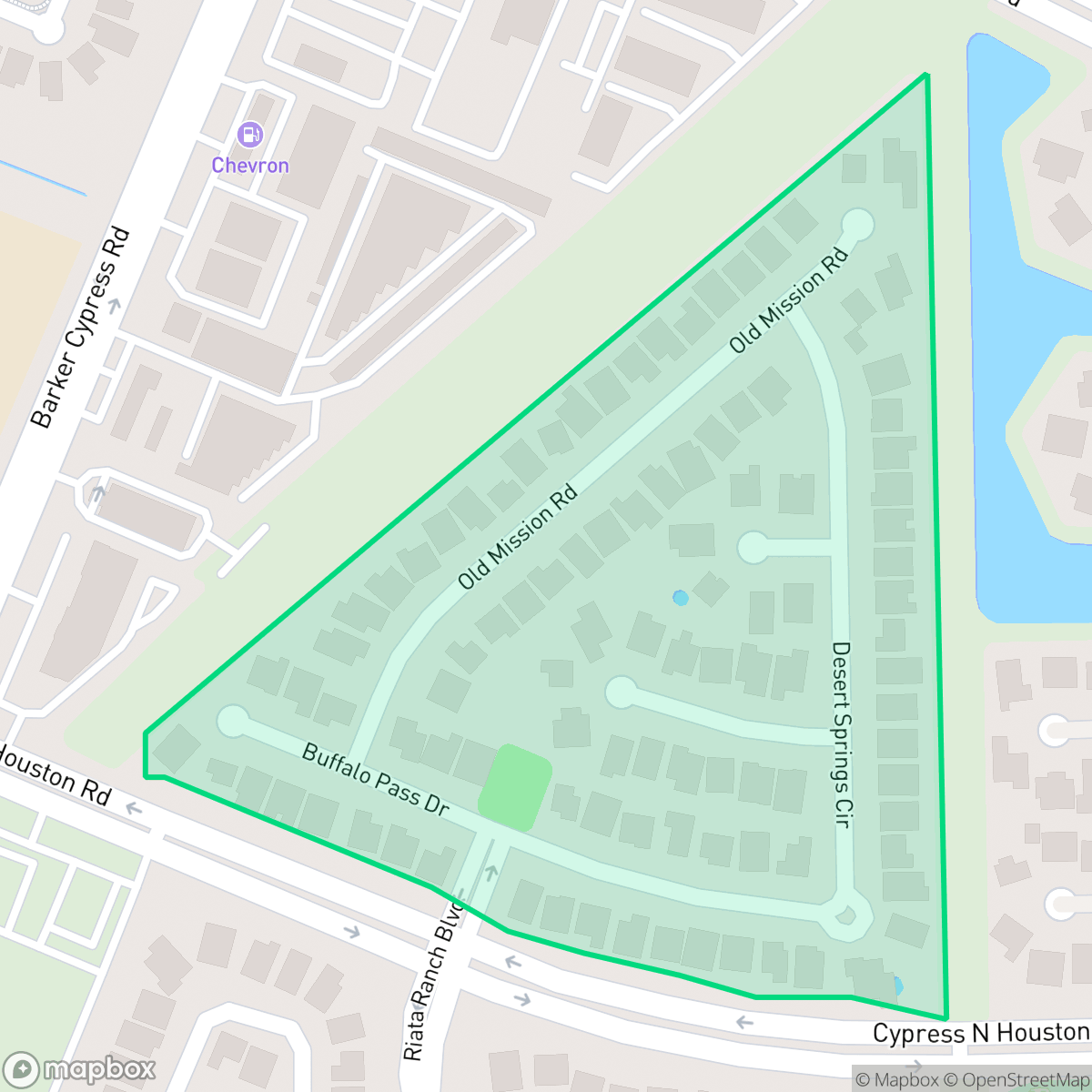Map showing the location of Riata Vista, Houston, TX