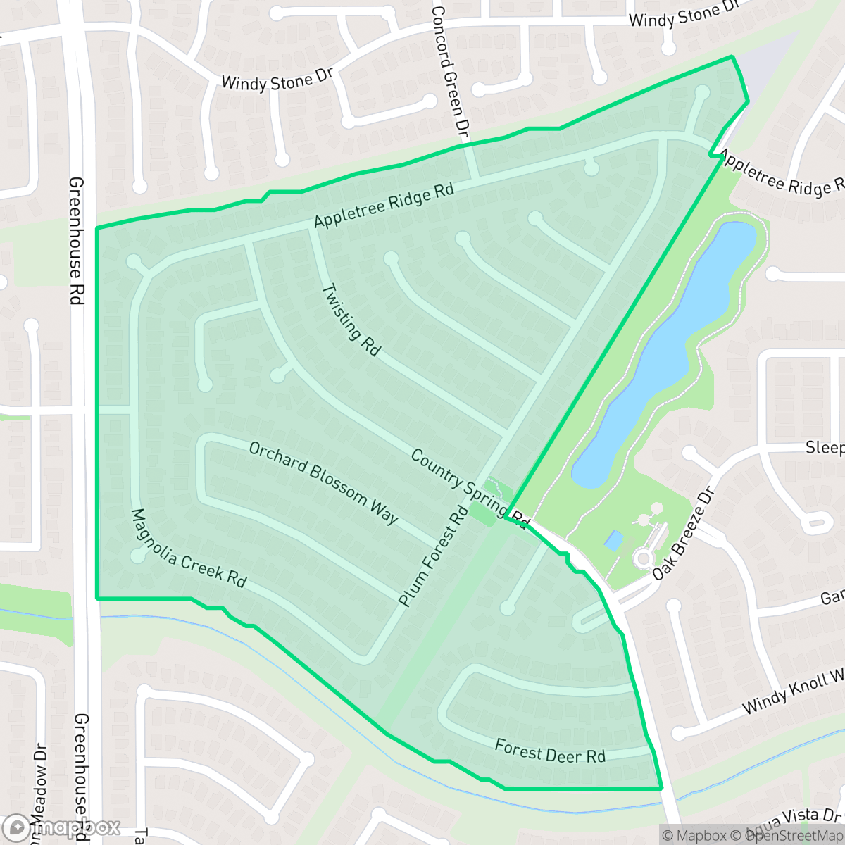 Map showing the location of Rolling Creek, Houston, TX