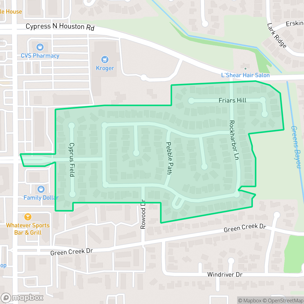 Map showing the location of Schroeder Oaks Village, Houston, TX