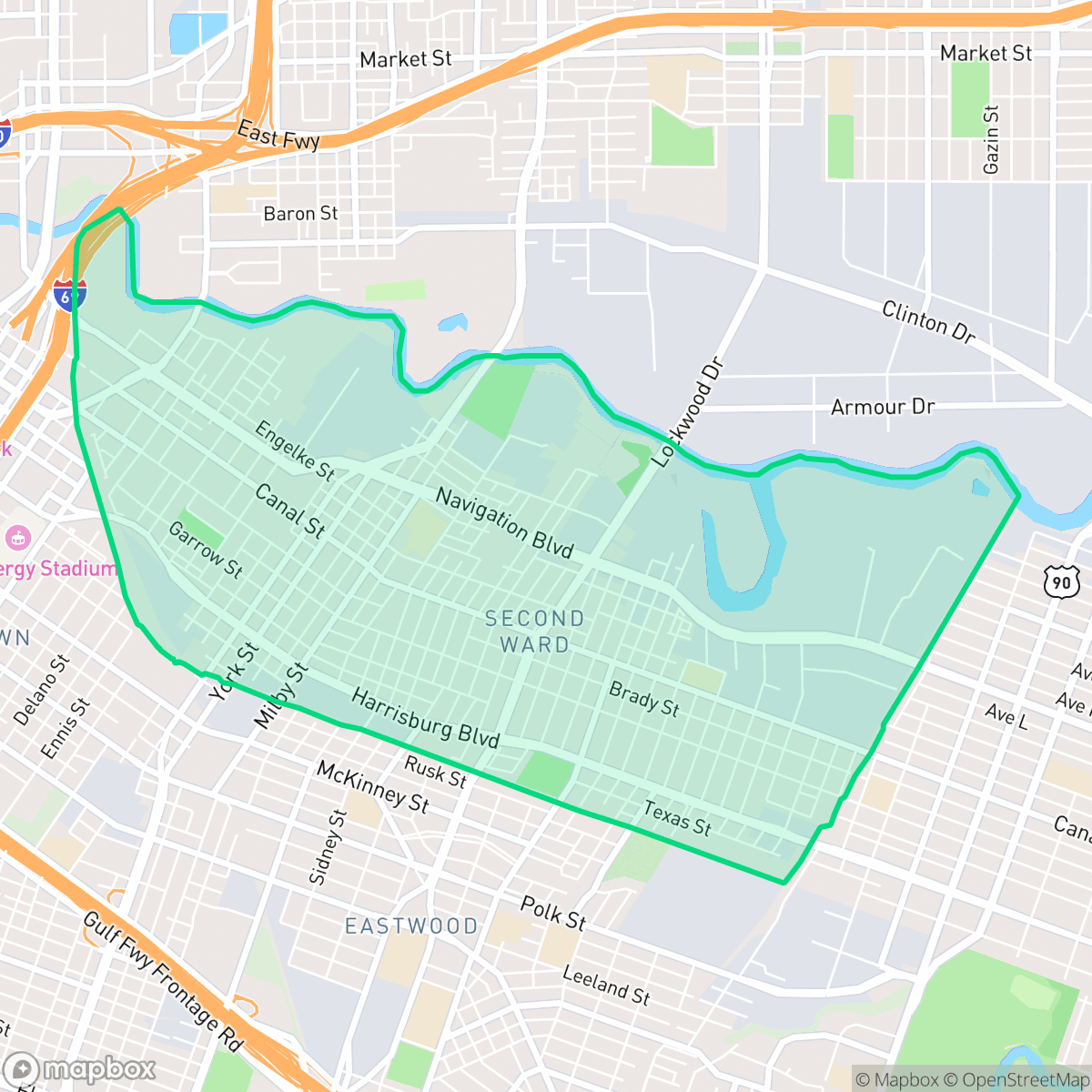 Map showing the location of Second Ward, Houston, TX