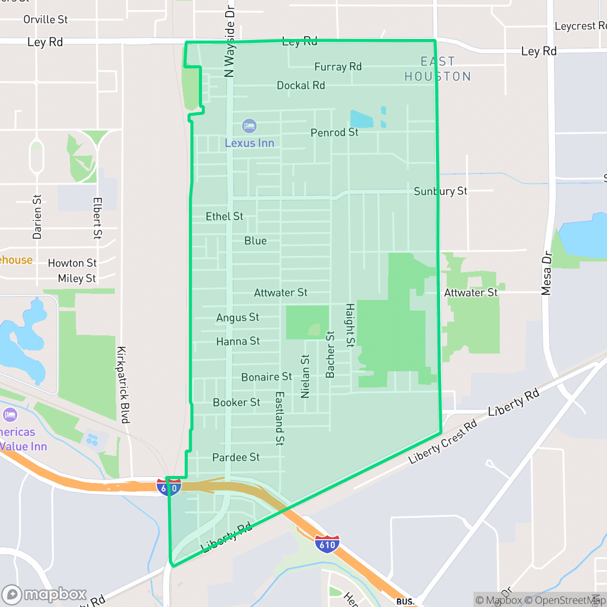 Map showing the location of Settegast, Houston, TX
