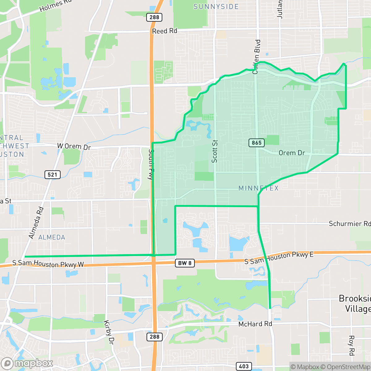 Map showing the location of South Acres - Crestmont Park, Houston, TX