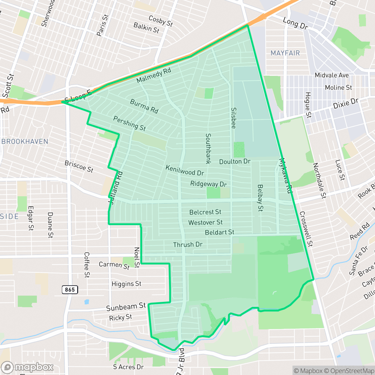 Map showing the location of South Park, Houston, TX