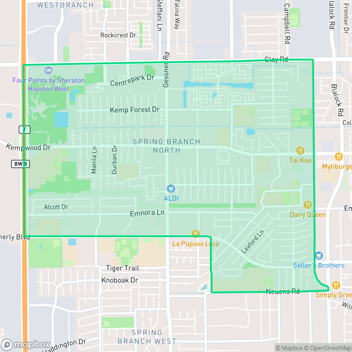 Map showing the location of Spring Branch North, Houston, TX