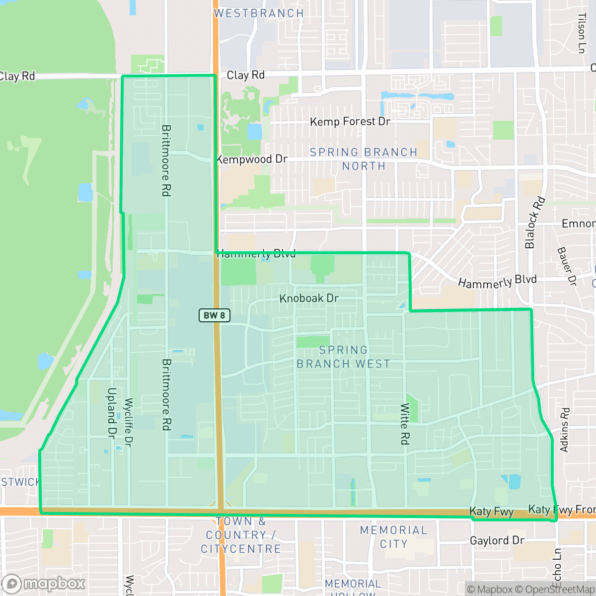 Map showing the location of Spring Branch West, Houston, TX