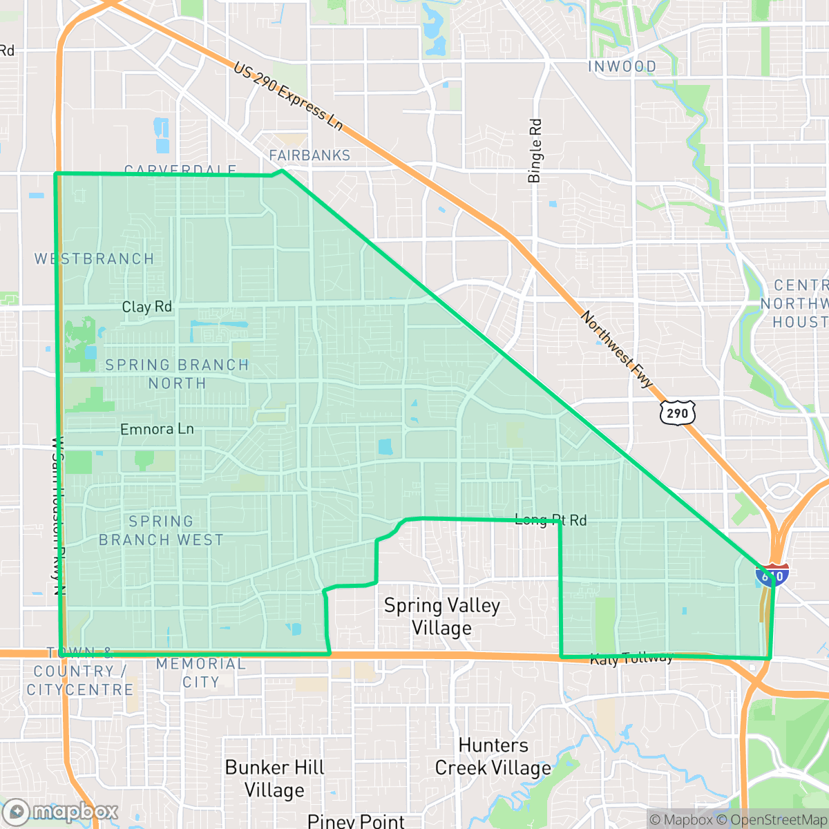 Map showing the location of Spring Branch, Houston, TX