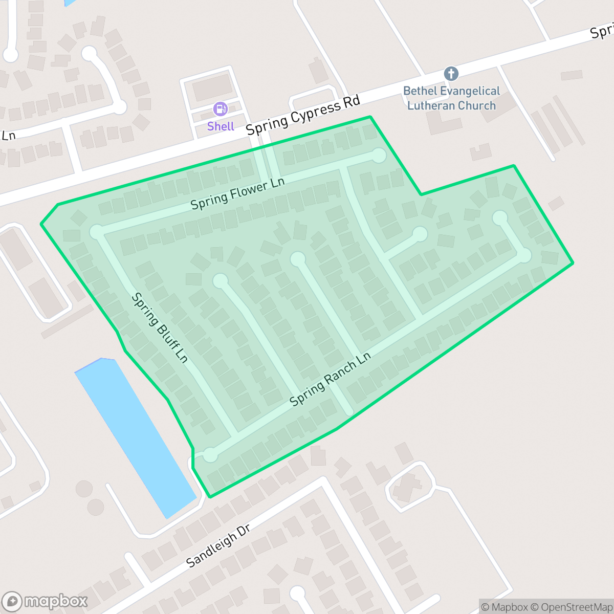 Map showing the location of Spring Landing, Houston, TX