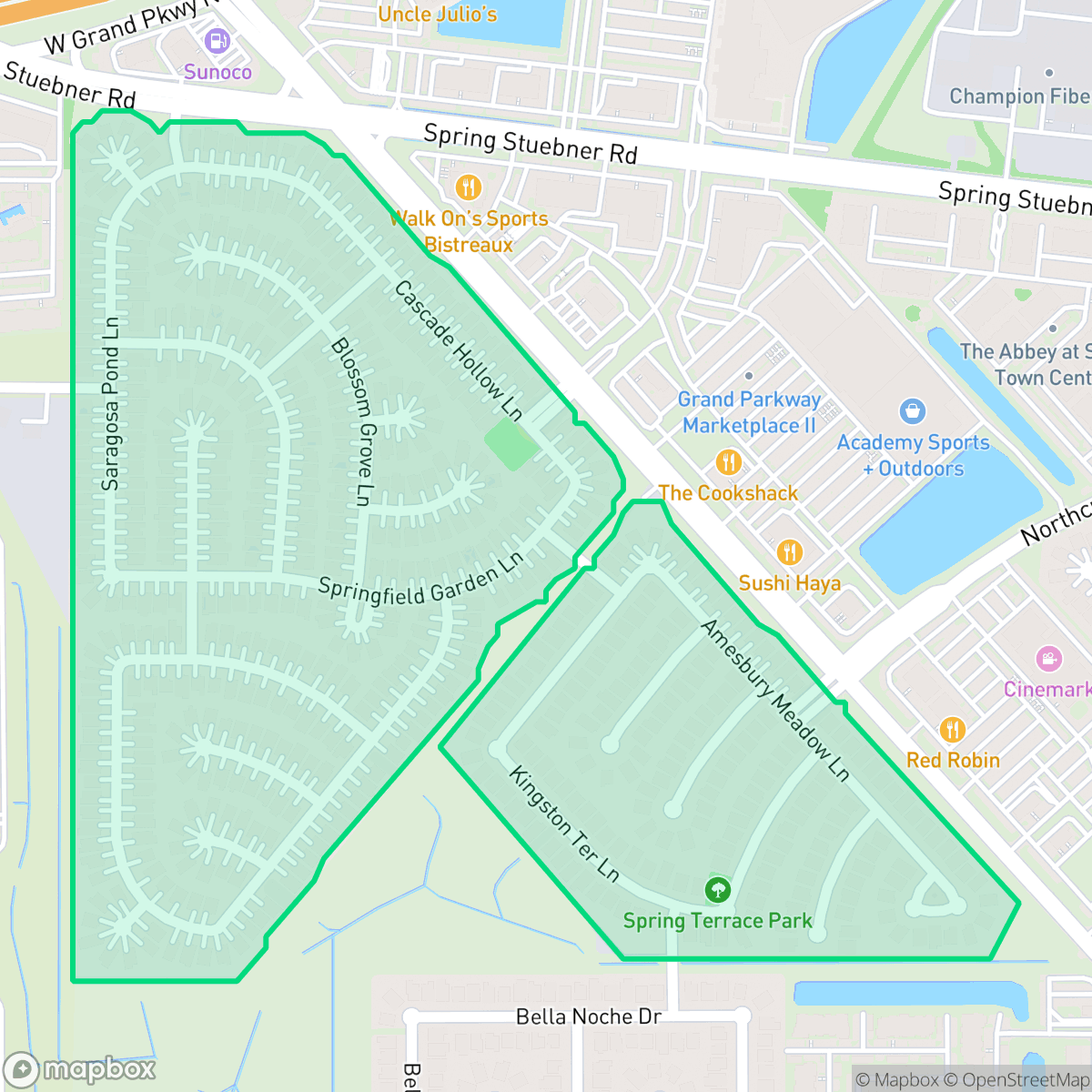 Map showing the location of Spring Terrace, Houston, TX