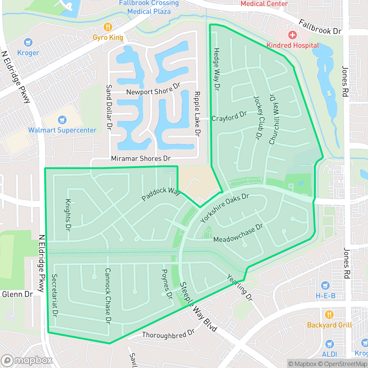 Map showing the location of Steeplechase, Houston, TX