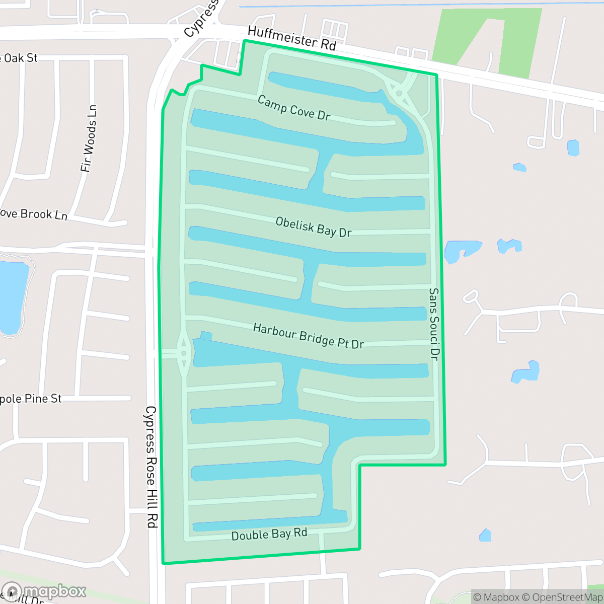 Map showing the location of Sydney Harbour, Houston, TX