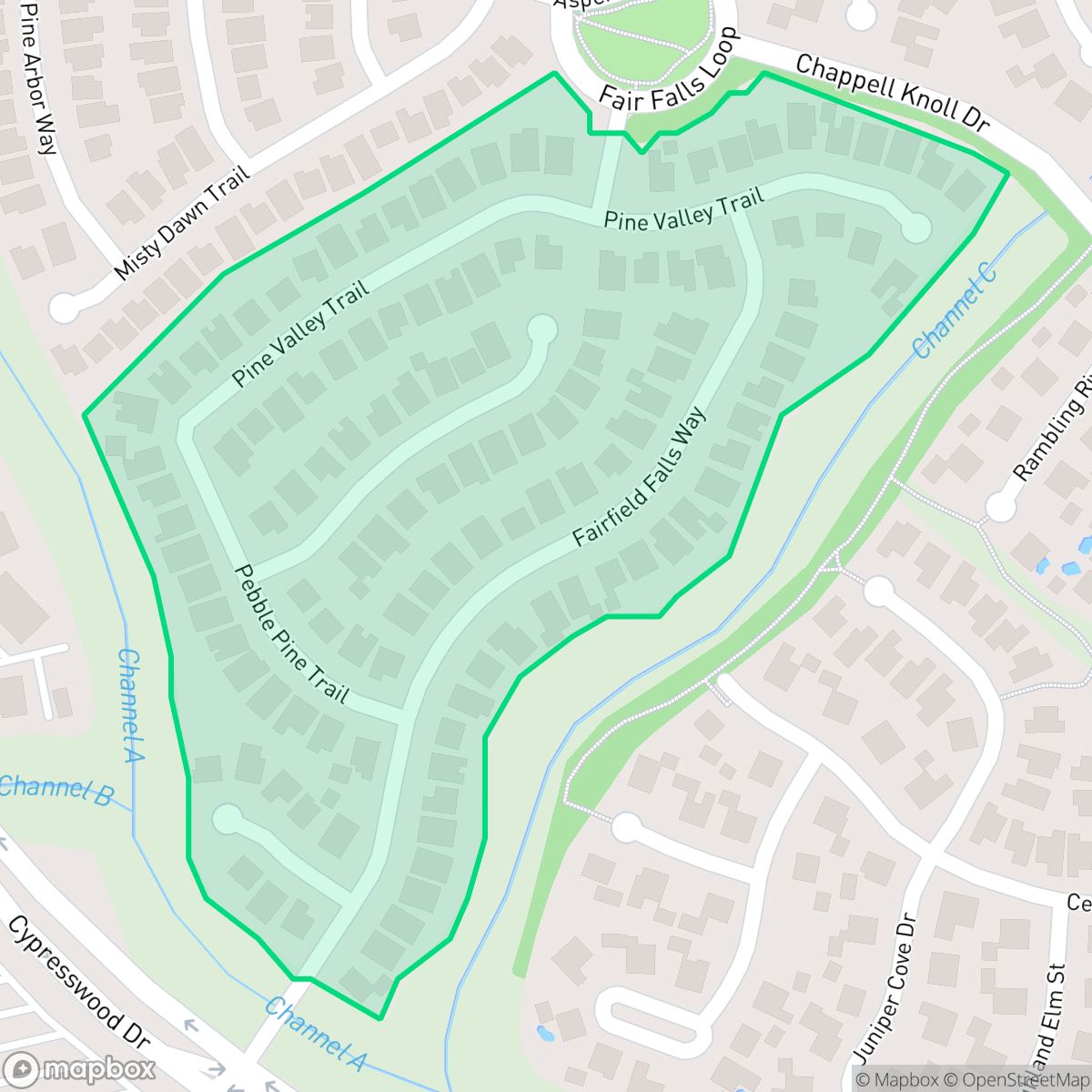 Map showing the location of The Meadows, Houston, TX