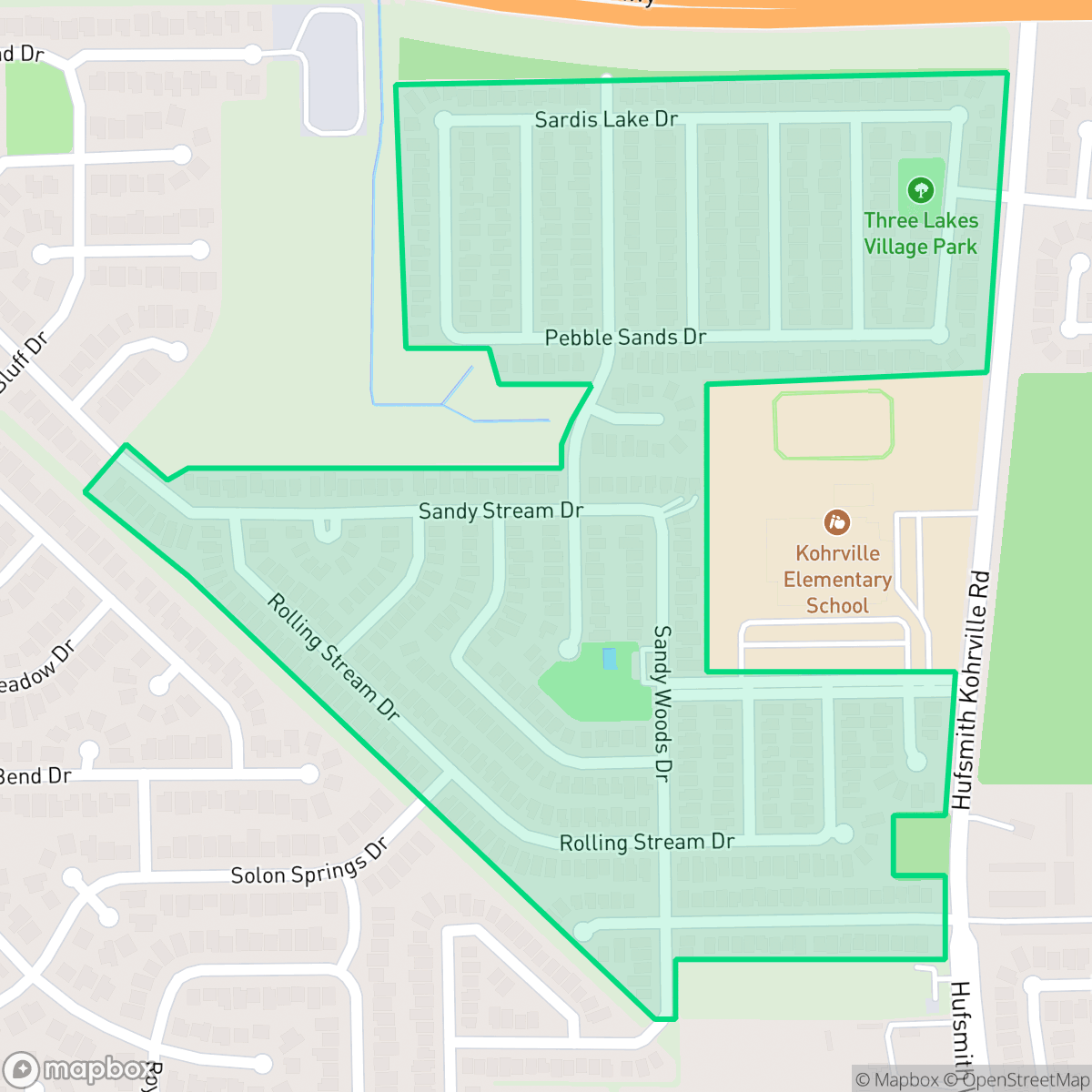 Map showing the location of Three Lakes East, Houston, TX