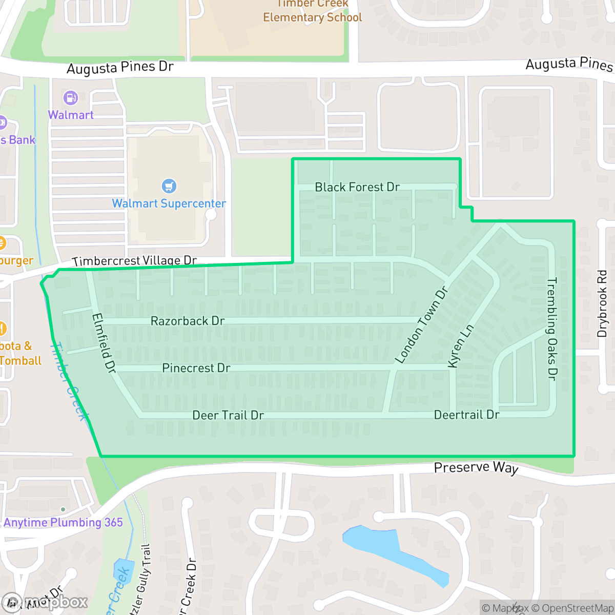 Map showing the location of Timbercrest Village, Houston, TX
