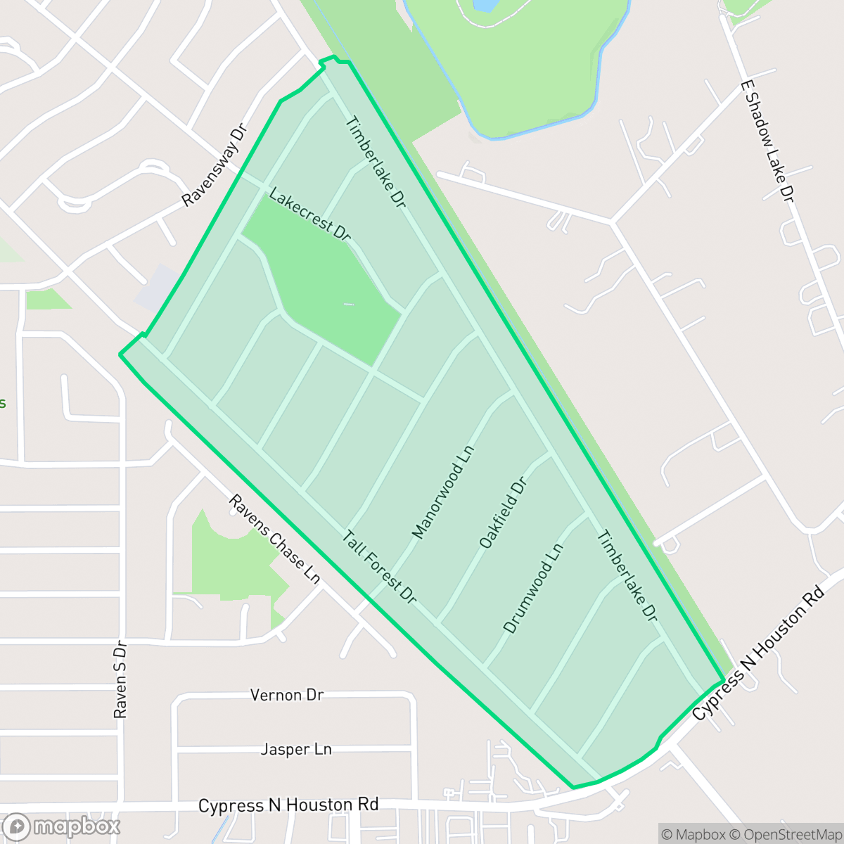 Map showing the location of Timberlake Estates, Houston, TX