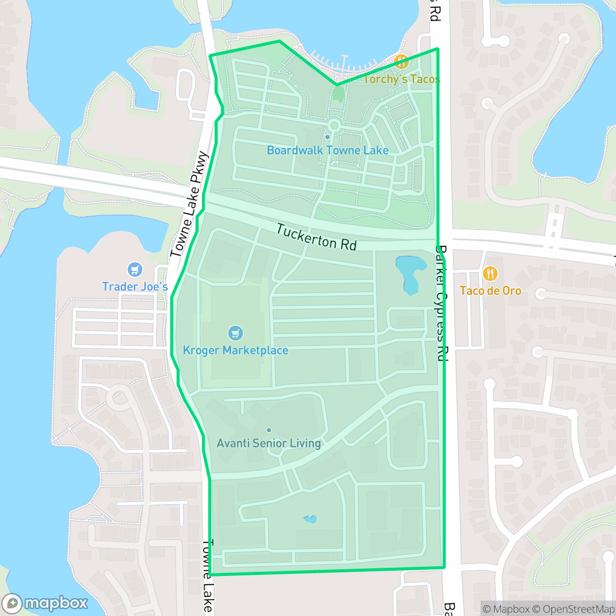 Map showing the location of Towne Lake Management District, Houston, TX