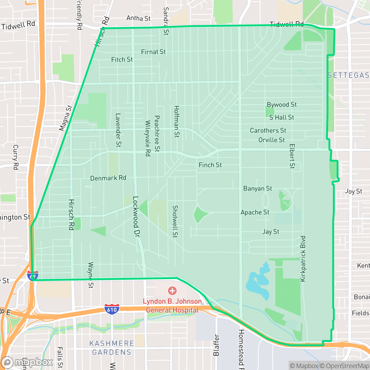 Map showing the location of Trinity - Houston Gardens, Houston, TX