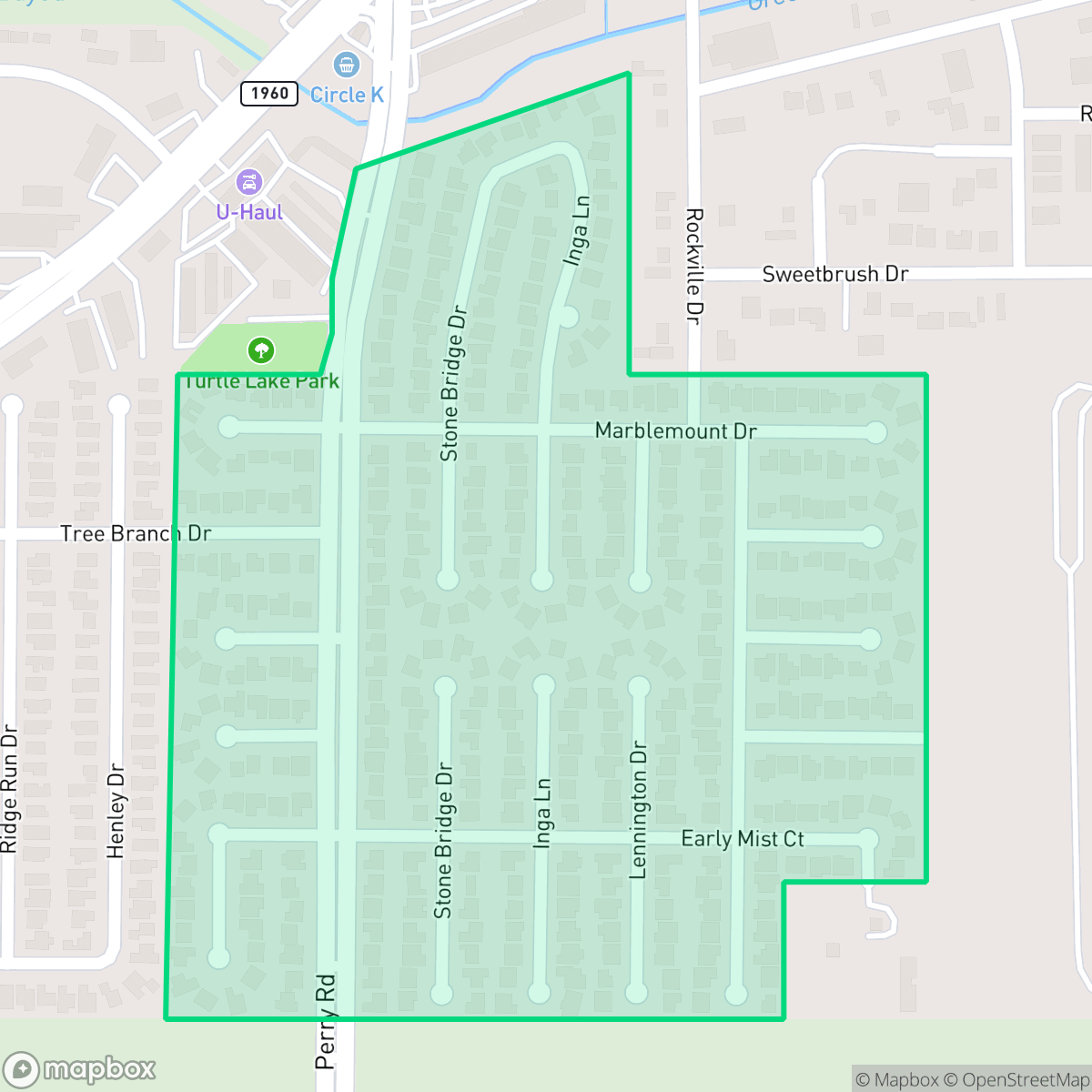 Map showing the location of Turtle Lake, Houston, TX