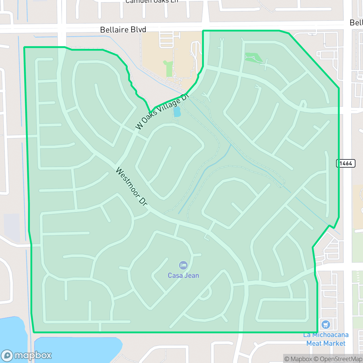 Map showing the location of Twin Oaks Village, Houston, TX