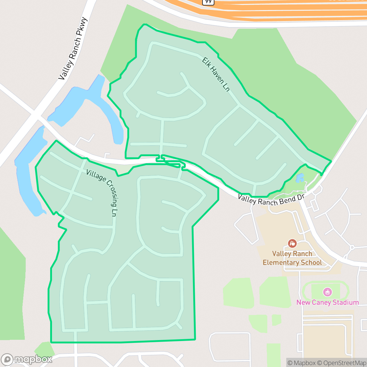 Map showing the location of Valley Ranch, Houston, TX