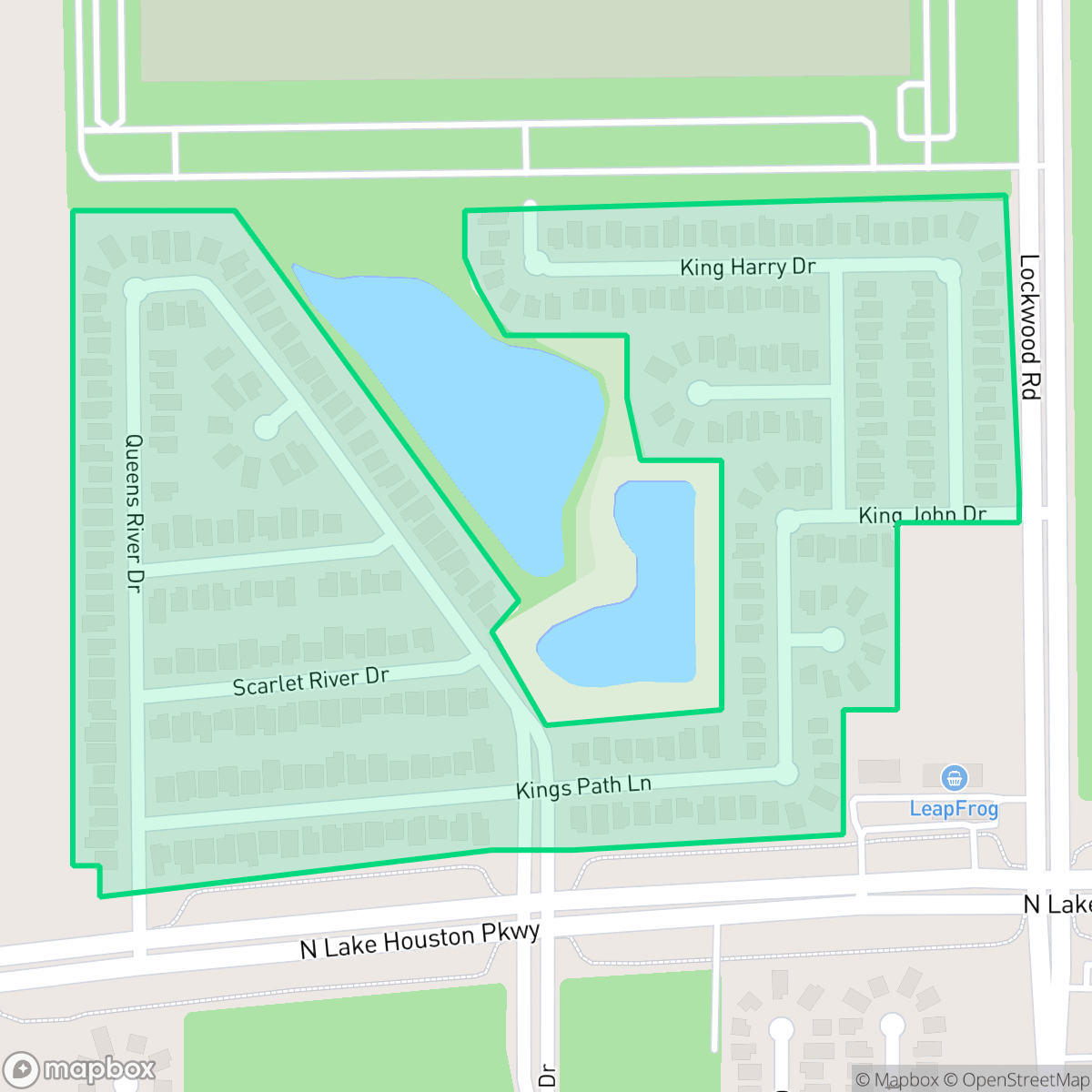 Map showing the location of Village of Kings Lake, Houston, TX