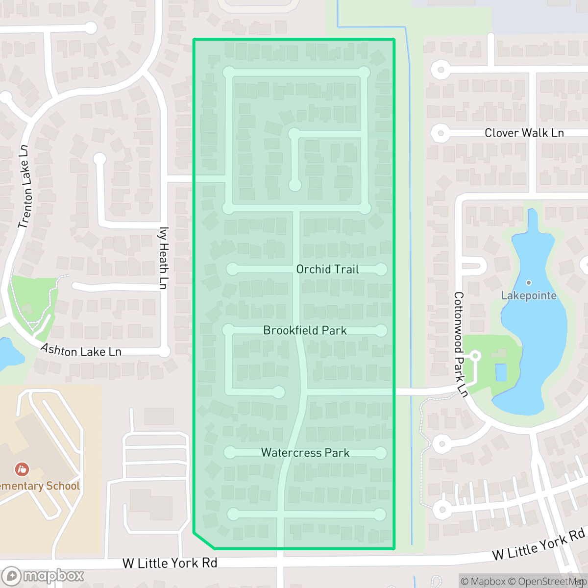 Map showing the location of Villages at Lakepointe, Houston, TX