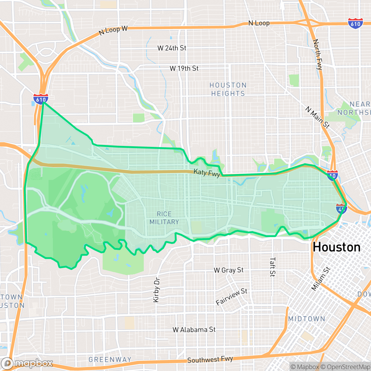 Map showing the location of Washington Avenue Coalition - Memorial Park, Houston, TX