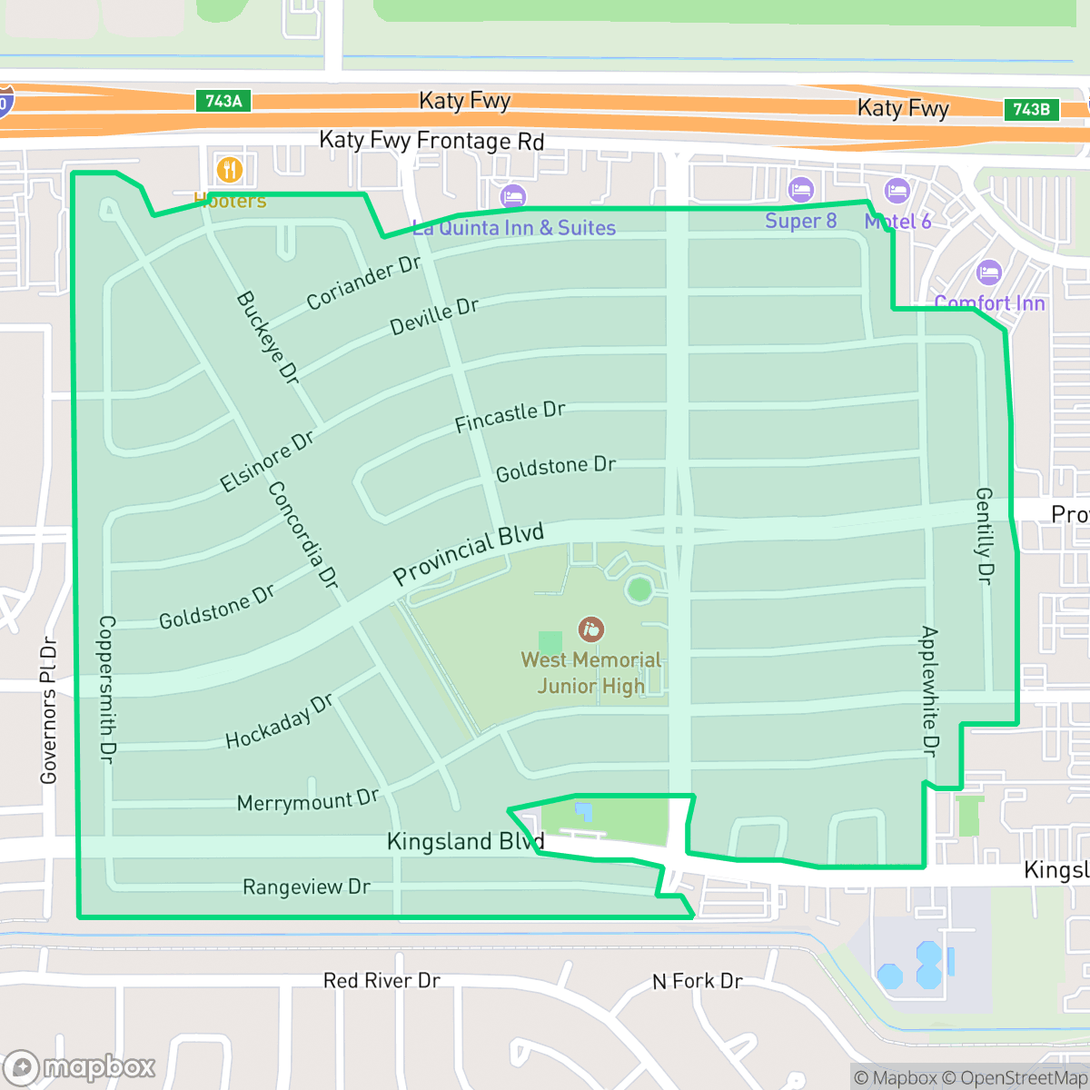 Map showing the location of West Memorial, Houston, TX