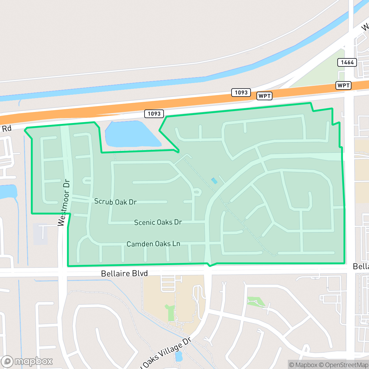 Map showing the location of West Oaks Village, Houston, TX