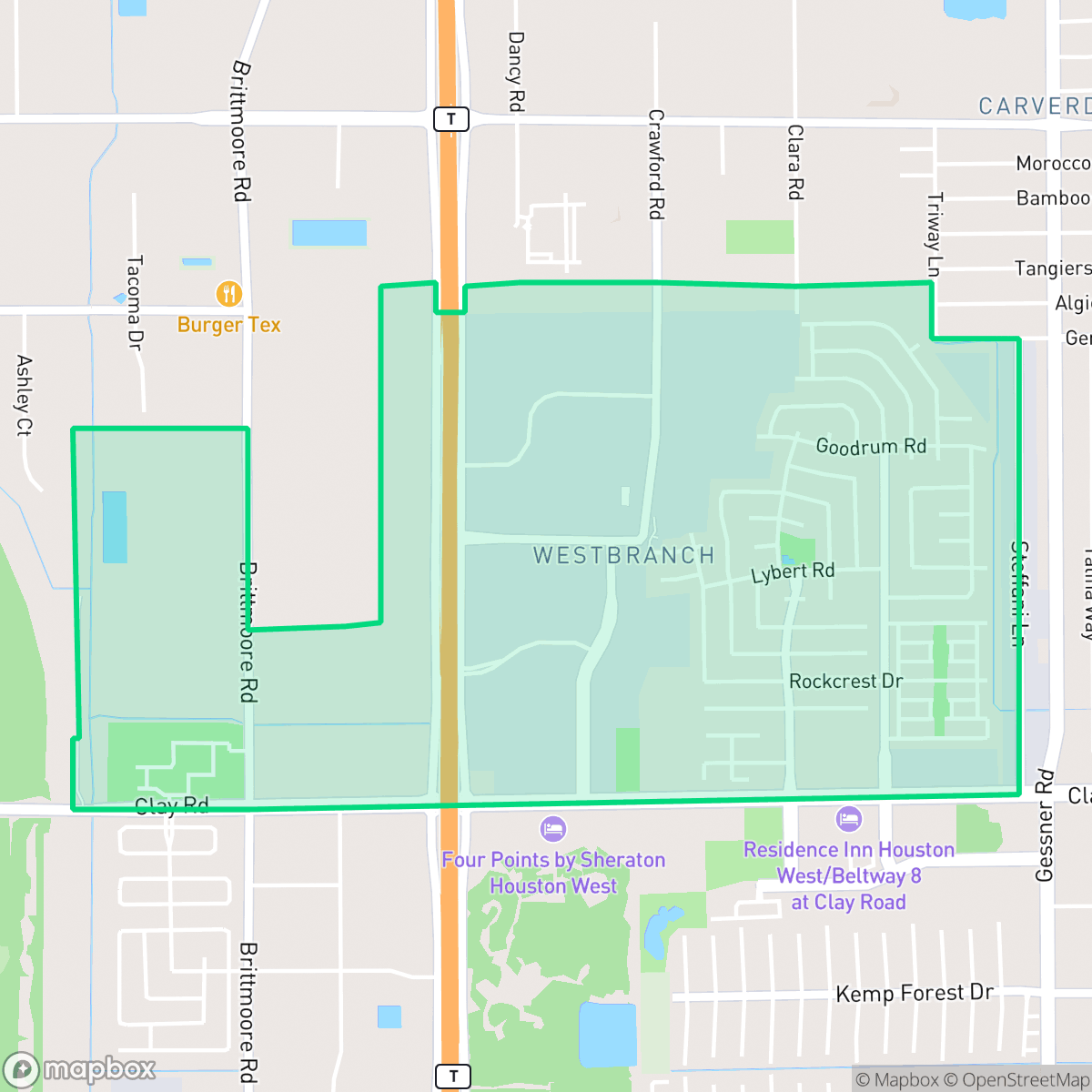 Map showing the location of Westbranch, Houston, TX