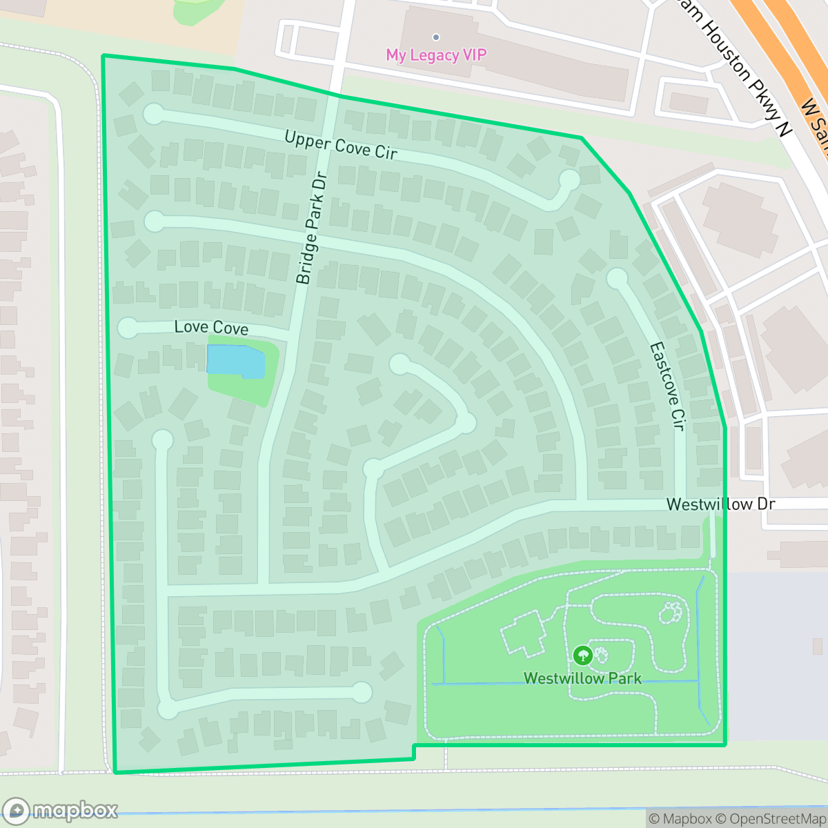 Map showing the location of Westbridge, Houston, TX