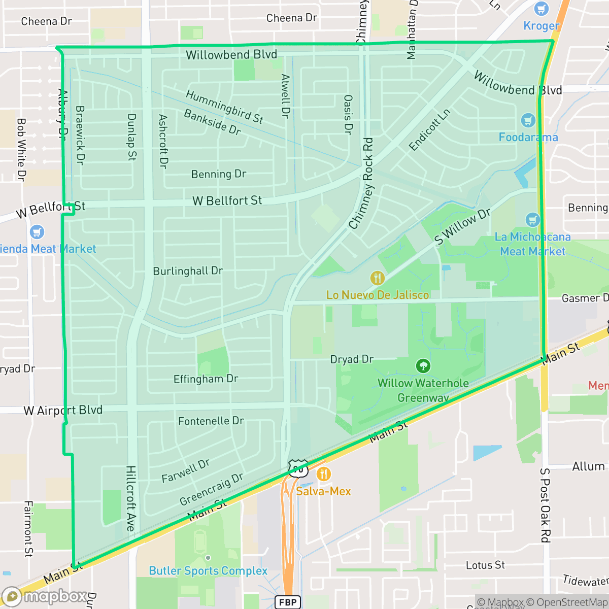 Map showing the location of Westbury, Houston, TX