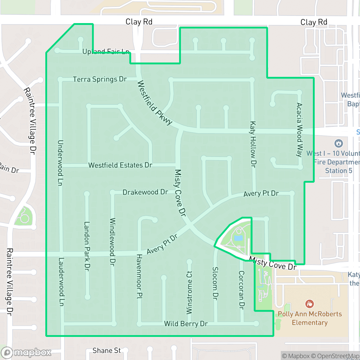 Map showing the location of Westfield Estates, Houston, TX