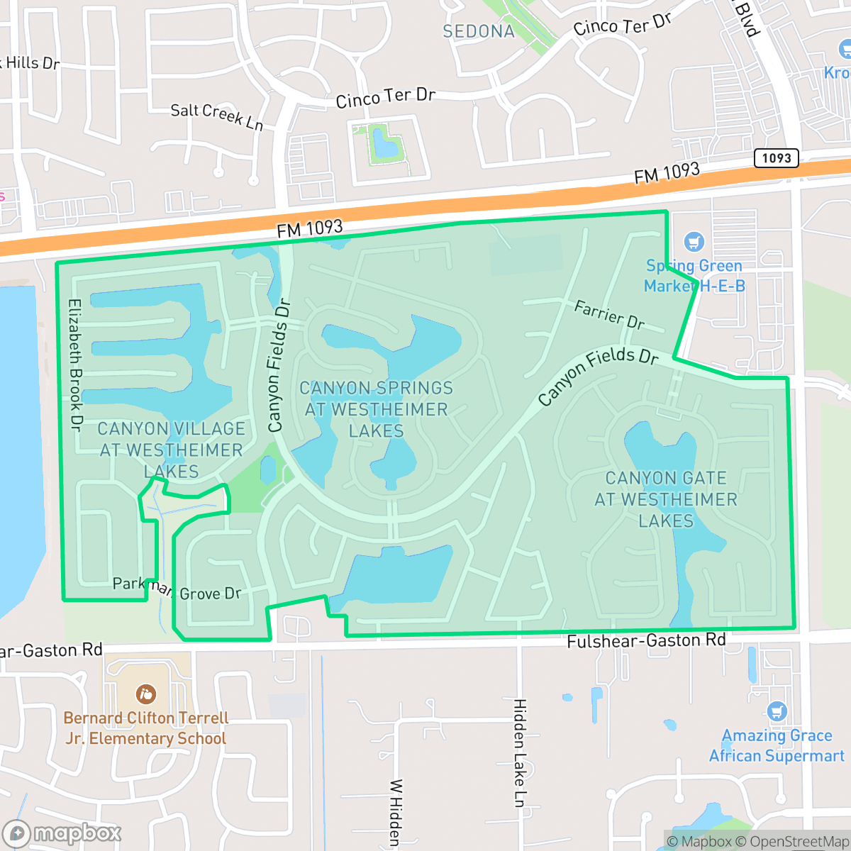Map showing the location of Westheimer Lakes, Houston, TX