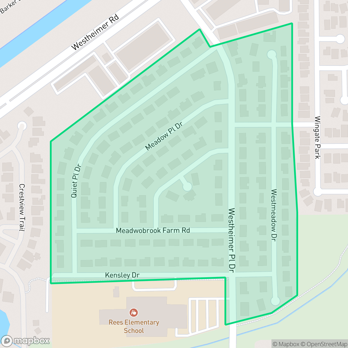 Map showing the location of Westheimer Place, Houston, TX