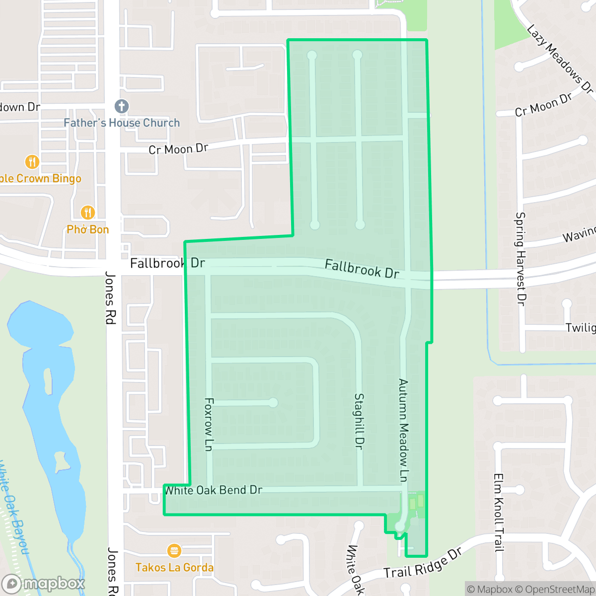 Map showing the location of White Oak Bend, Houston, TX