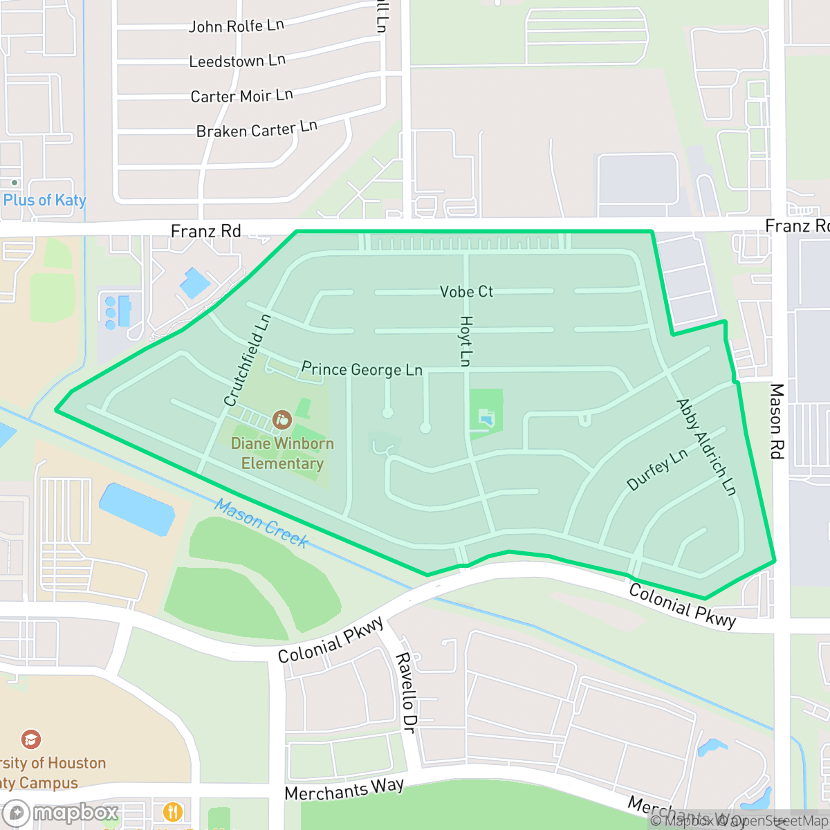 Map showing the location of Williamsburg Settlement, Houston, TX