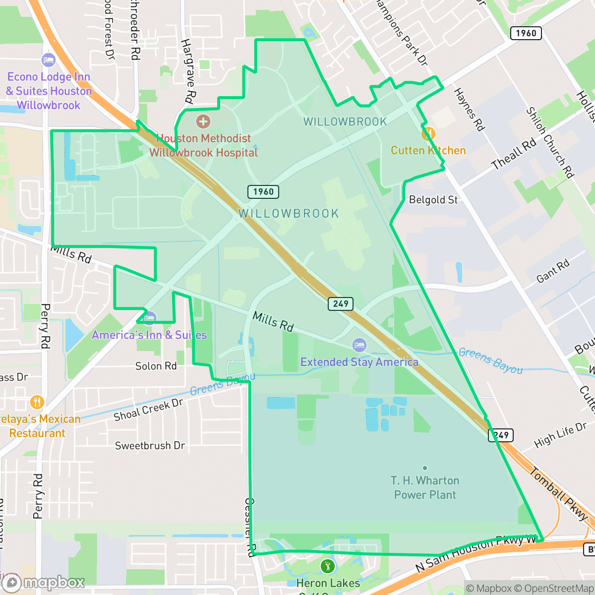 Map showing the location of Willowbrook, Houston, TX