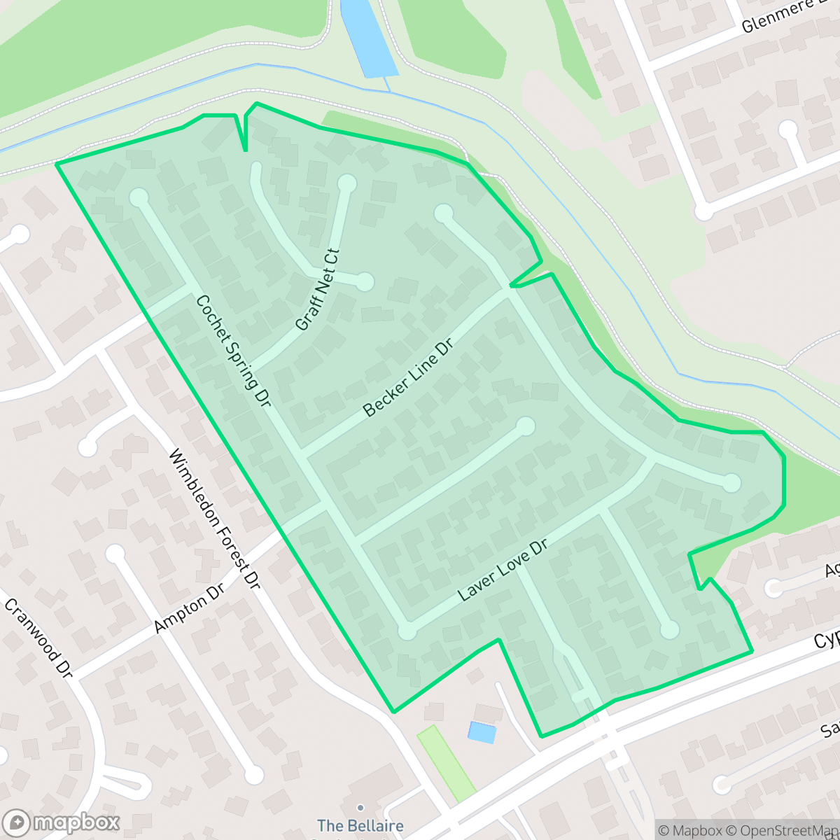Map showing the location of Wimbledon Champions, Houston, TX