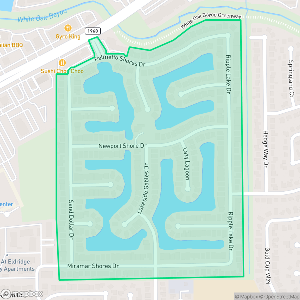 Map showing the location of Windermere Lakes, Houston, TX