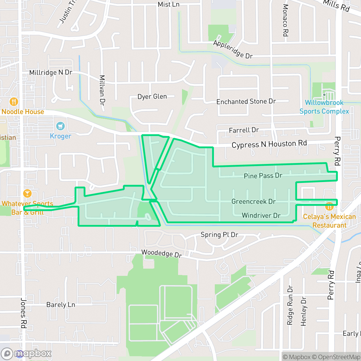 Map showing the location of Woodedge Village, Houston, TX