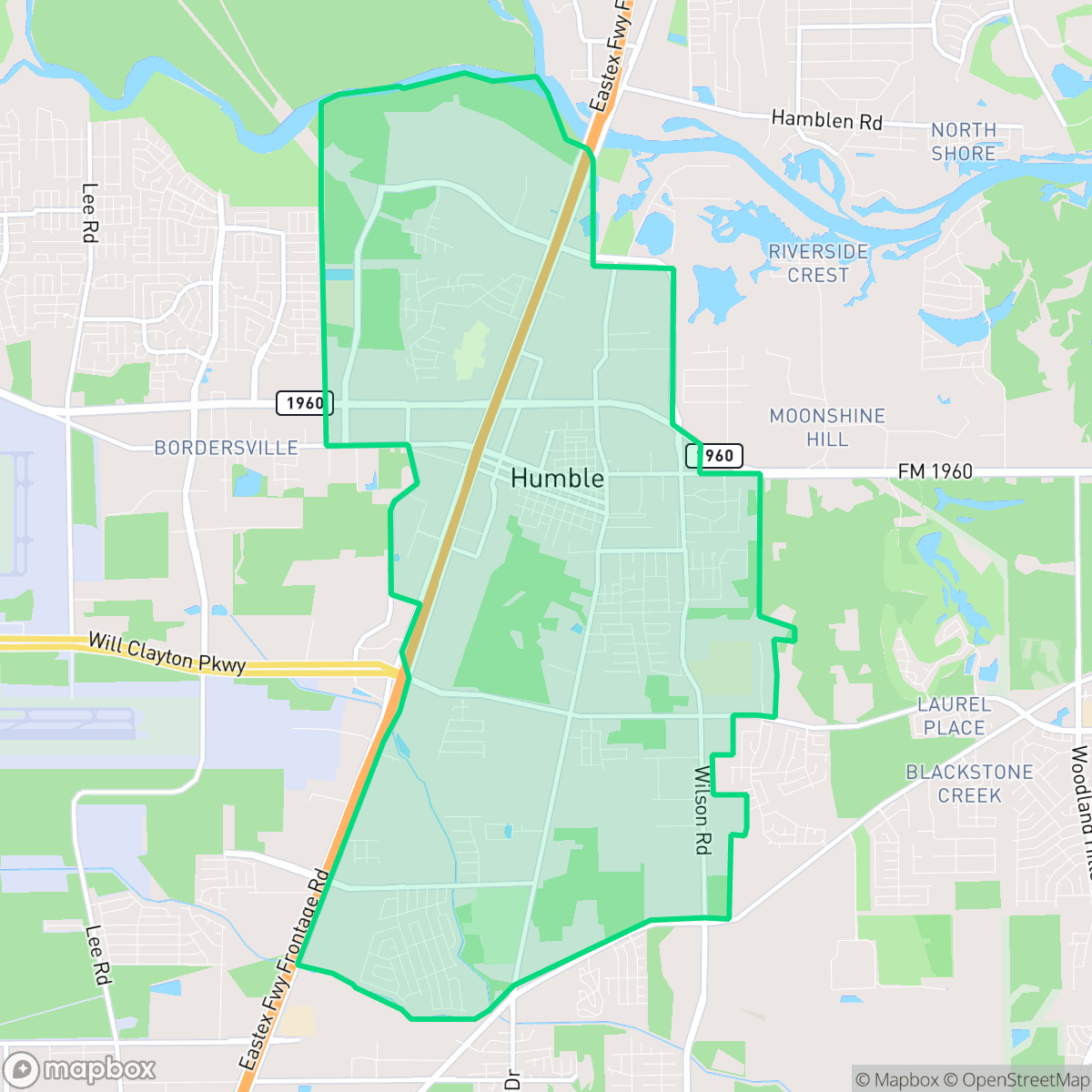 Map showing the location of Humble, TX — coverage area
