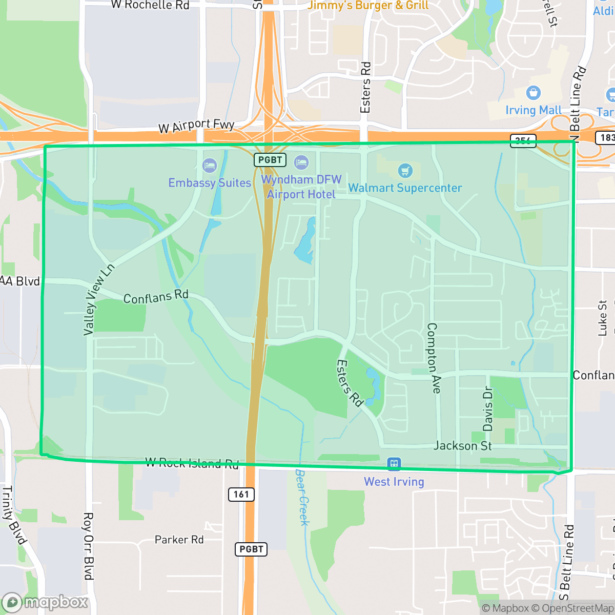 Map showing the location of Bear Creek, Irving, TX
