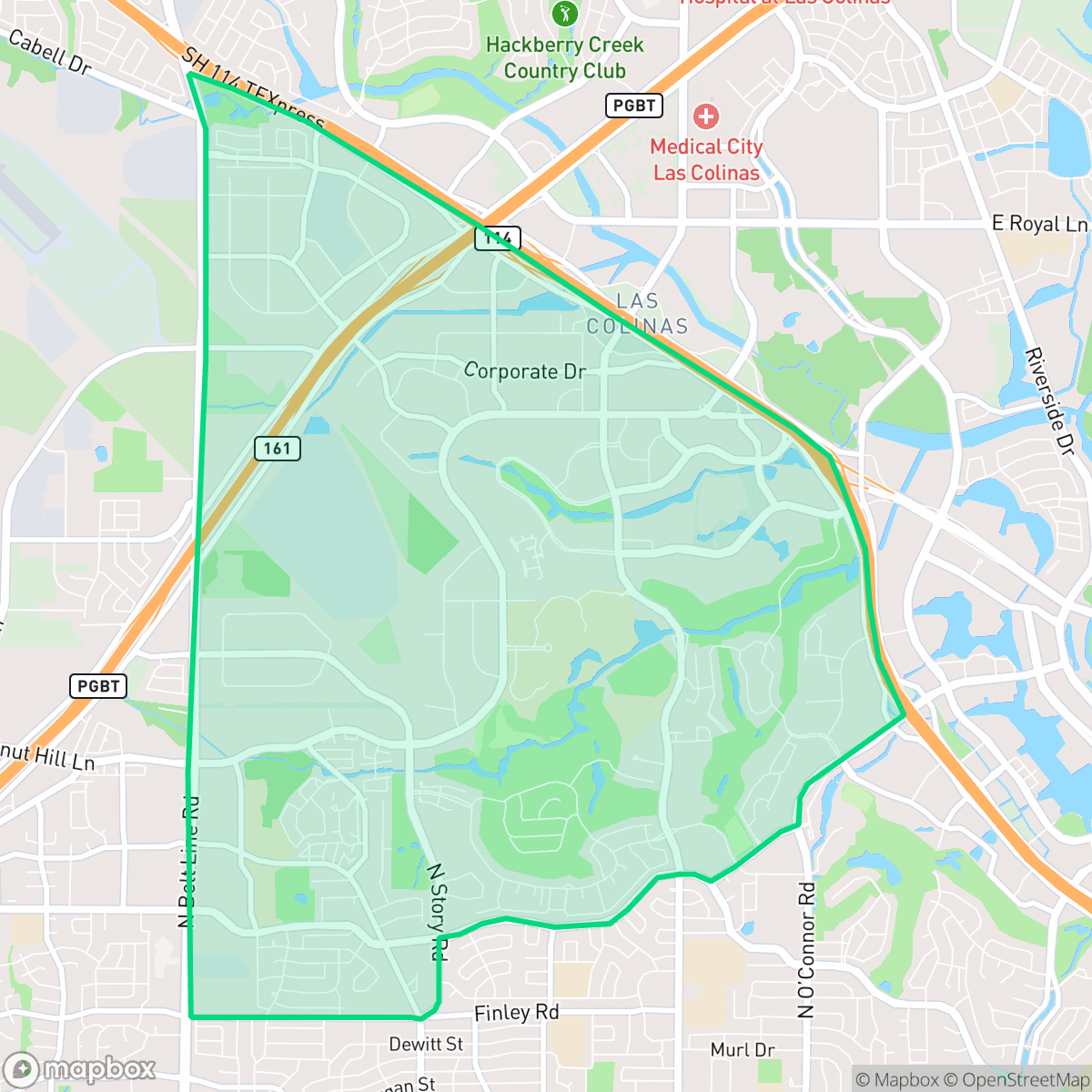 Map showing the location of Cottonwood, Irving, TX