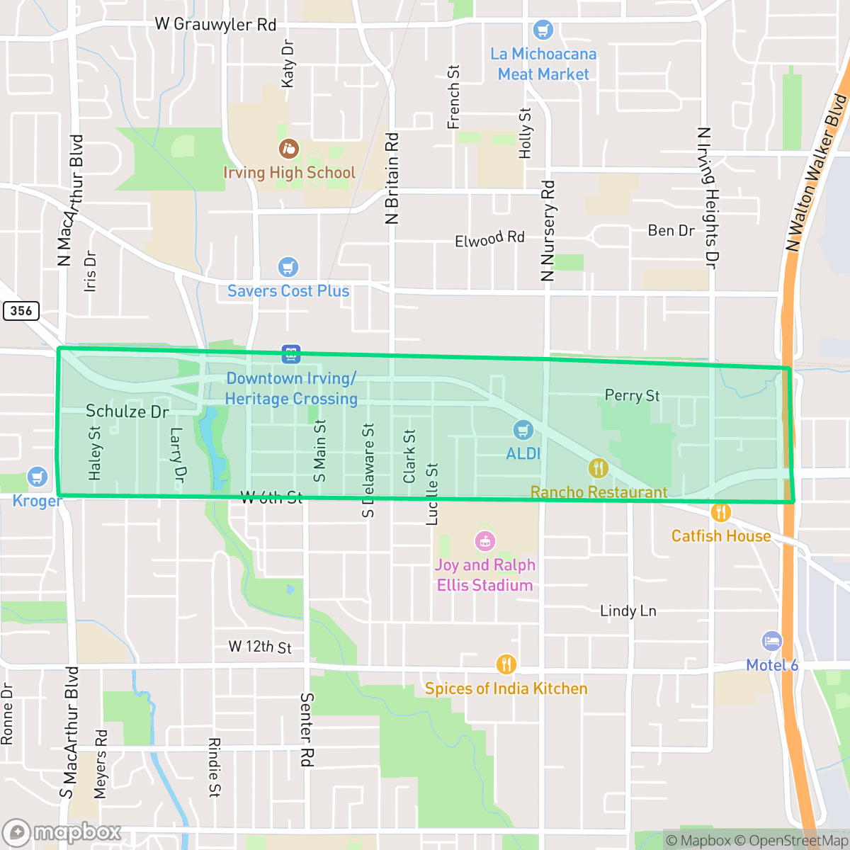 Map showing the location of Downtown, Irving, TX
