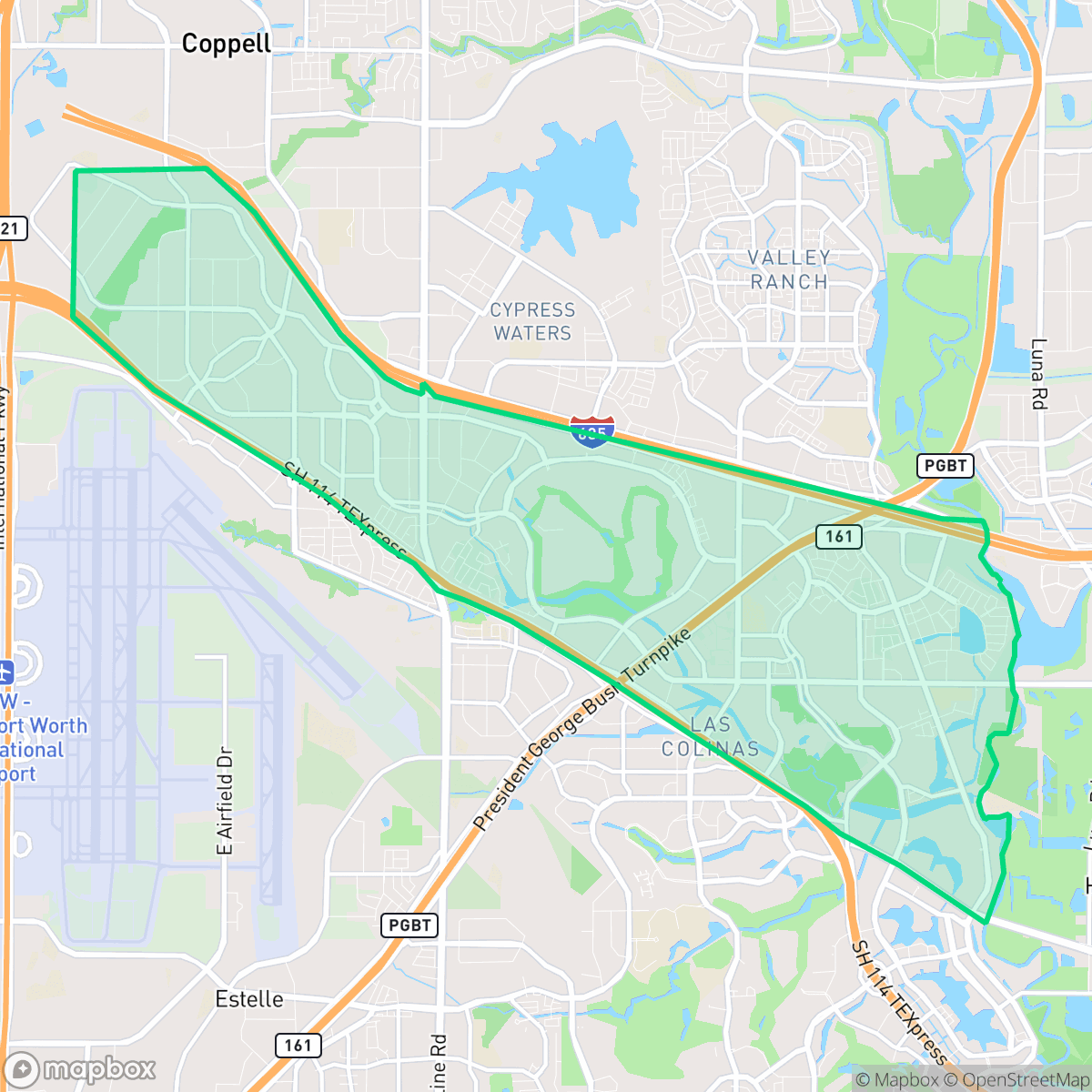 Map showing the location of Freeport/Hackberry, Irving, TX